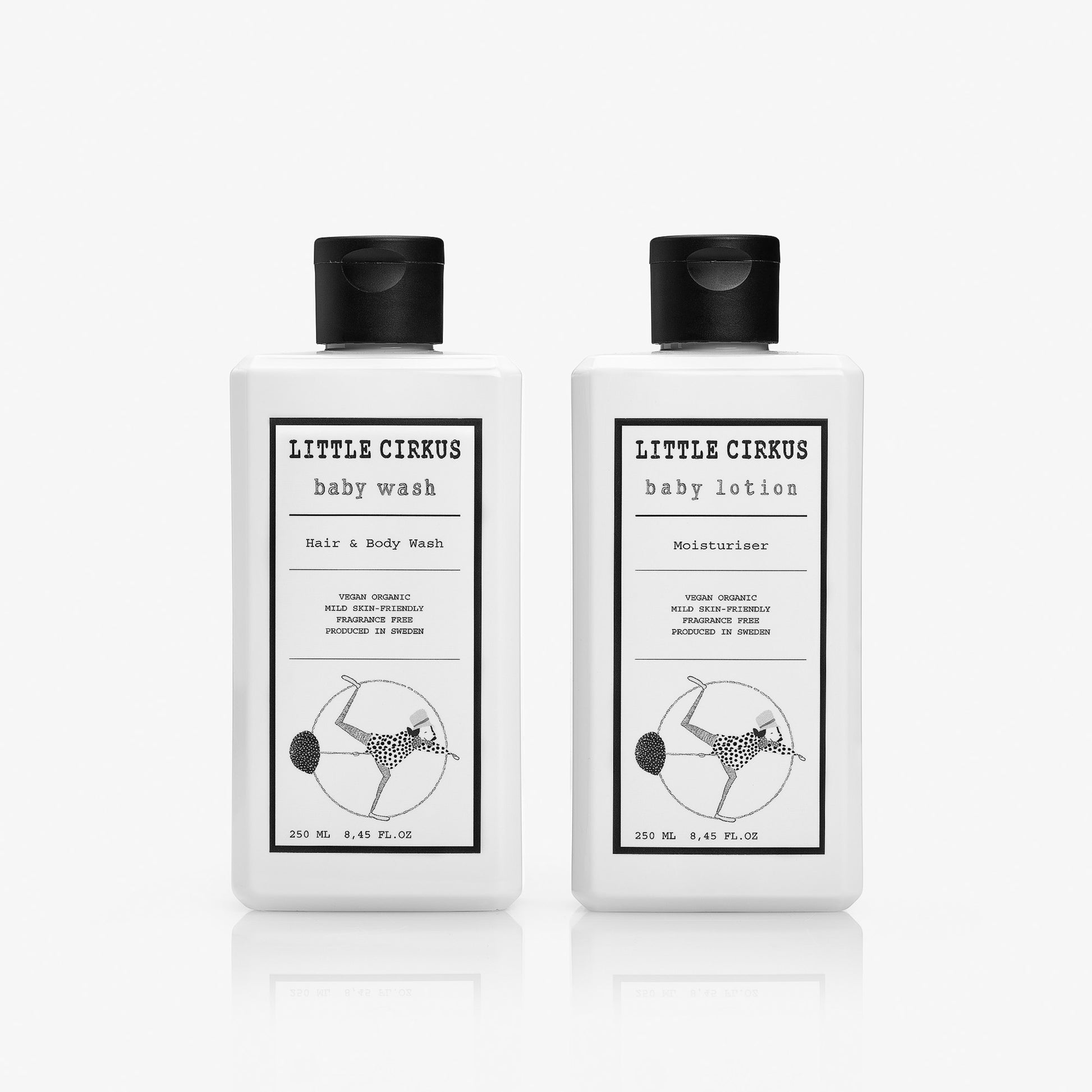 Little Cirkus naturlig, ekologisk, baby & kids Wash (Star wash, duschtvål, tvål, shampoo, body wash) och Lotion (Lotion King, hudkräm, salva) för barn